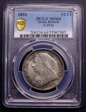 Halfcrown 1894 Choice UNC toned, slabbed PCGS MS64