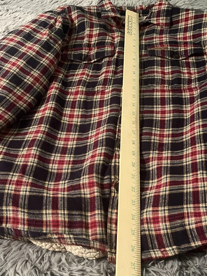 Chaqueta Field & Stream Para Hombre Grande Roja Azul Marino Cuadros Sherpa Forrada Franela Chamarra Foto 4 de 4