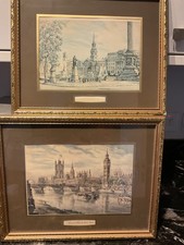 VINTAGE FRAMED LONDON SCENES BY DENNIS FLANDERSWESTMINSTER BRIDGE TRAFALGAR