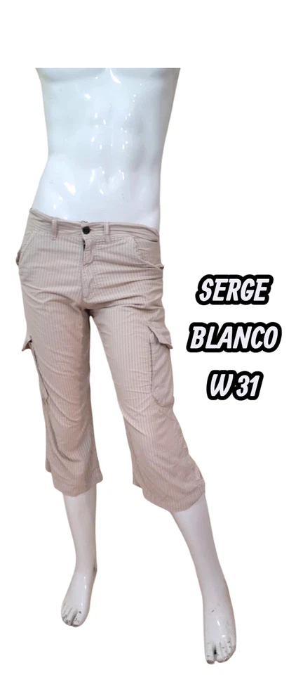 Serge Blanco W 31 Taille 40 Bermuda pantacourt beige à rayures grises homme - Photo 1/3