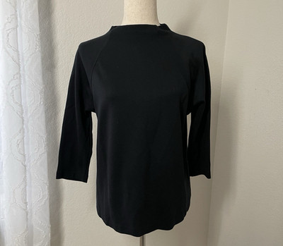 J.Jill Womens Ponte Knit Top Black 3/4 Sleeve Minimalist Petite Small Mock Neck