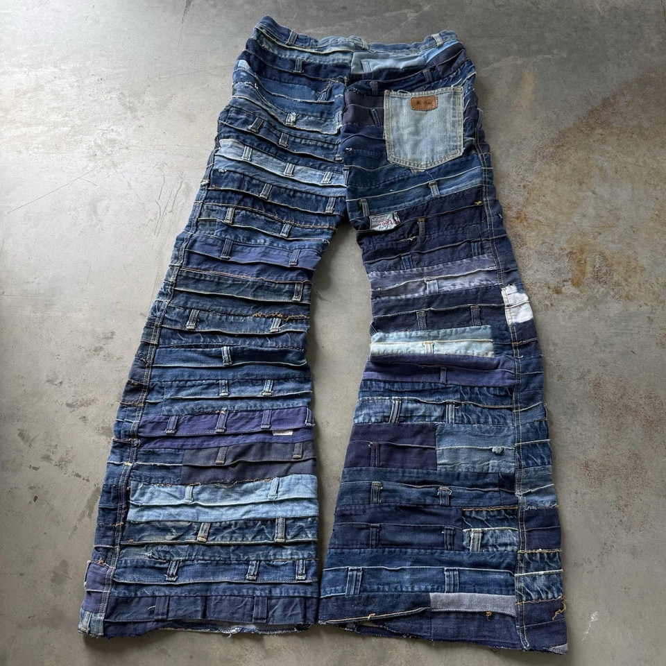 Vintage 70’s St. Ossei Patchwork Jeans Size 33x34 Bell Bottom Flared Rare Grail - Image 2 of 4