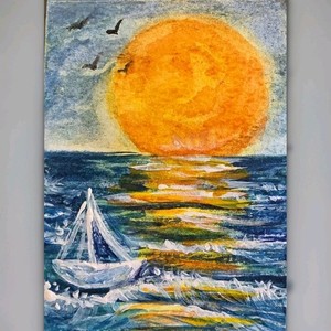 ACEO Original Painting, 2.5 × 3.5 in, Sunset Ocean 