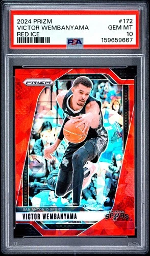 159659667 Victor Wembanyama 2024 Panini Prizm #172 Red Ice PSA 10