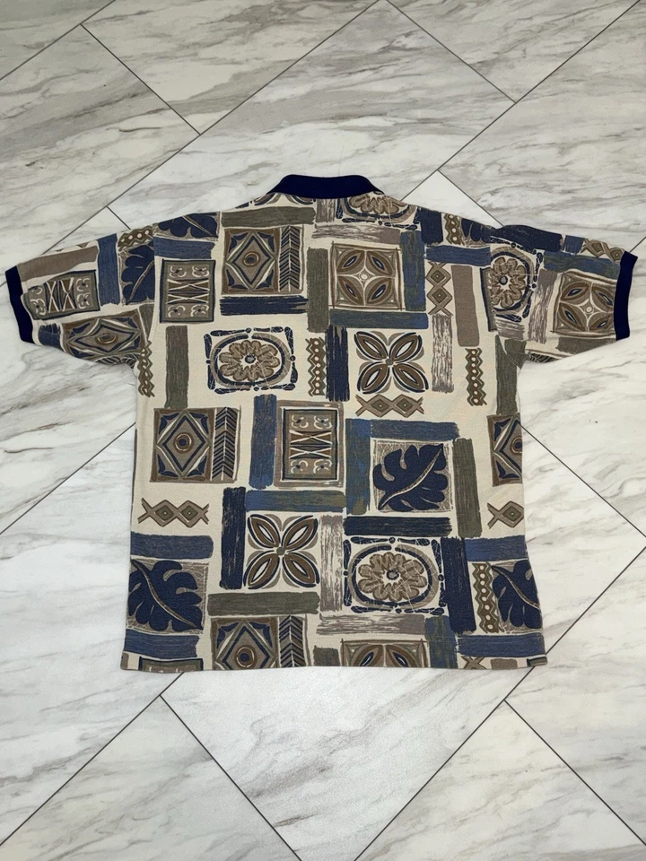 Vintage Bugle Boy Company Size Medium Polo Shirt Abstract Nature Aztec Pattern - Image 4 of 4