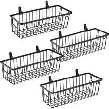 SheeChung Farmhouse Metal Wire Bin Basket with Wall Small, 4 Pack, Black