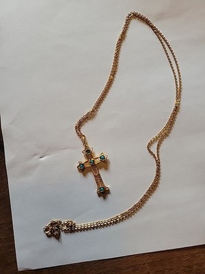 Vintage Sepahan Perser 18K Gelbgold 29'' Kabel Gliederkette & Kruzifix Anhänger