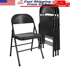 4 Pack Durable Steel Folding Chairs Events Indoor Seating Easy Storage New