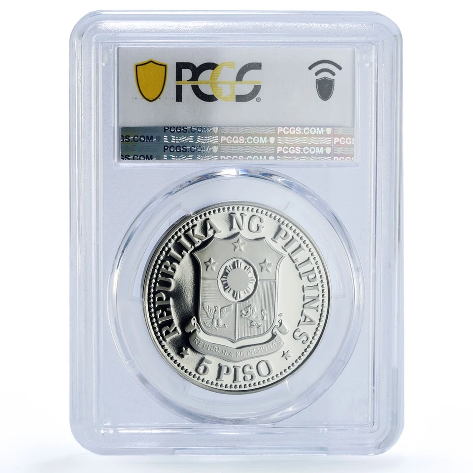 Filipinas 5 piso Marcos Nueva Sociedad KM-210.1 PR 70 PCGS moneda de níquel 1975 Foto 4 de 4