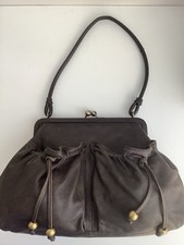 Jigsaw Vintage-Inspired Brown Sheep Leather Kiss Lock Frame Bag