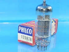 PHILCO 12BH7 A  TUBE LONG PLATE TEST PERFECT NOS NIB ORIGINAL BOX 1965