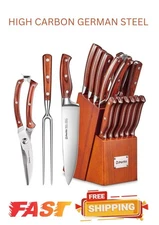 16 Pieces German Stainless Steel Professional Knife Kitchen Block Set Cooking