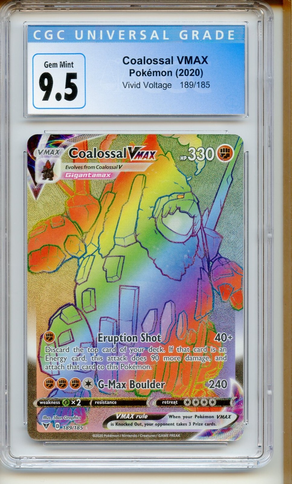 CGC 9.5 Coalossal VMAX 189/185 FA SR Pokemon SWSH Vivid Voltage Old Label New 10