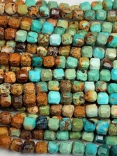 Very Good Quality Blue Brown Multicolor Turquoise Cube Square Beads 15.5" Strand