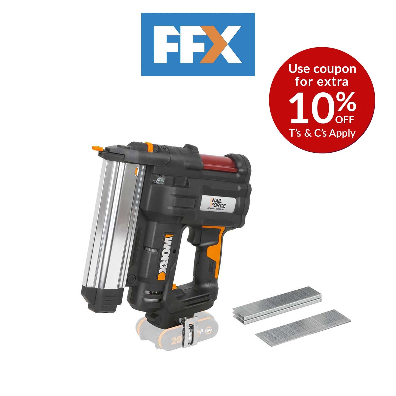 WORX WX840.9 20V Cordless 2nd Fix Nail Gun Nailer Bare Unit 200x Brads