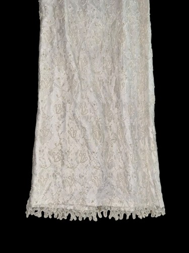 Vintage Scala White/Ivory Beaded Silk Formal Wedding Dress Small Long Sheath - Picture 2 of 13