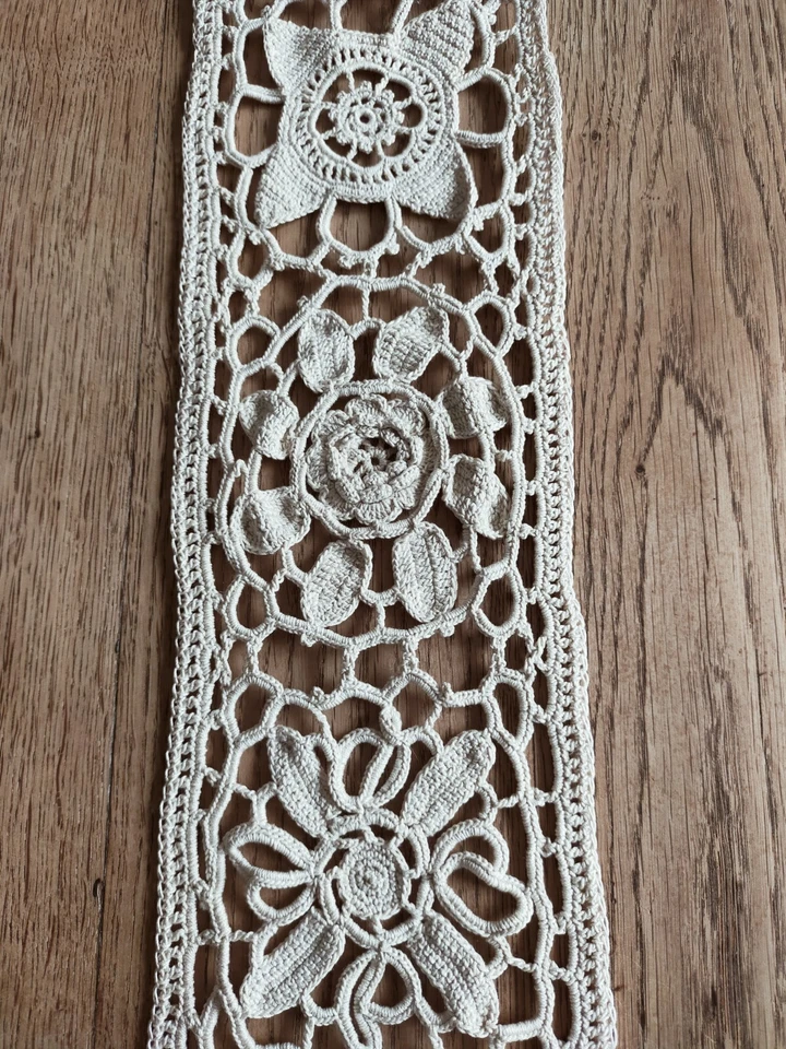 Linge Ancien Broderie Dentelle ancienne bande crochet fait main 185/12 Cm - Photo 4/4