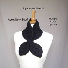 Ascot Scarf in Alpaca Wool Blend Hand Knit Soft Neck Warmer Cowl Pull Through 