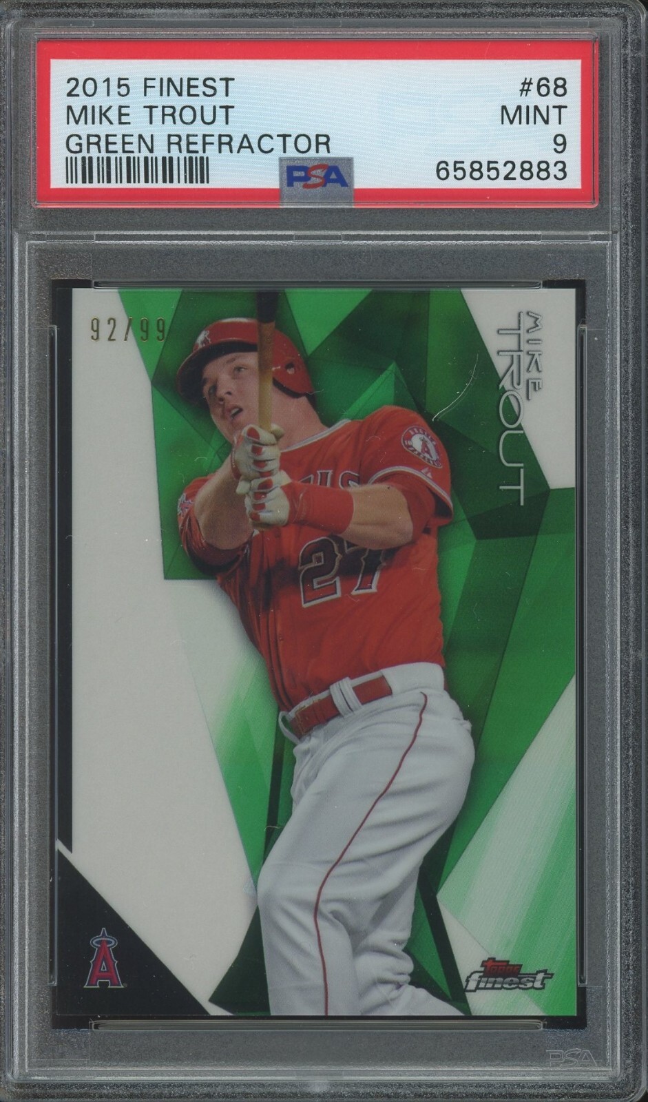 2015 Topps Finest #68 Mike Trout GREEN REFRACTOR #'d/99 PSA 9 MINT