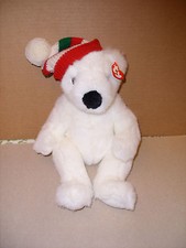 1997 TY PLUSH 15 '' WHITE SOFT STUFFED HOLIDAY BEAR WITH HAT  HANG TAG RETIRED