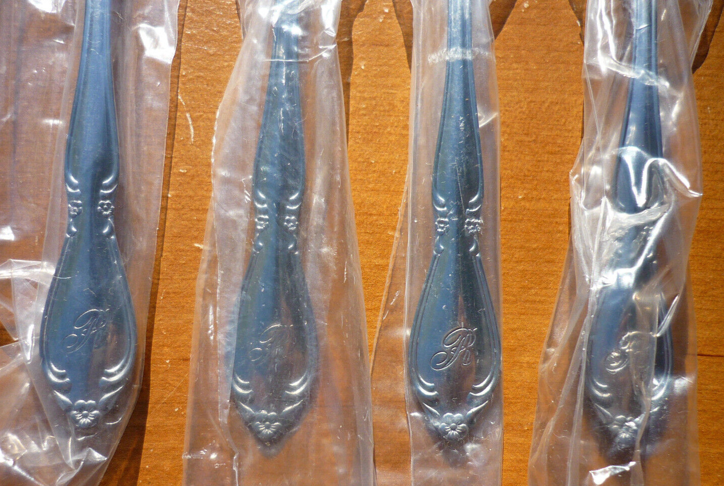 (4) Rogers Kenwood Korea CUS11 Stainless Flatware Monogram R TeaSpoons