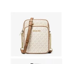 Michael Kors Jet Set Travel MK Signature Logo Crossbody Bag Vanilla+ Card Holder