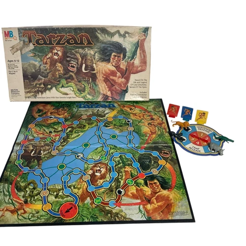 Vtg 1984 Tarzan Milton Bradley Board Game Includes 4 Figures Missing 1 Player Pc