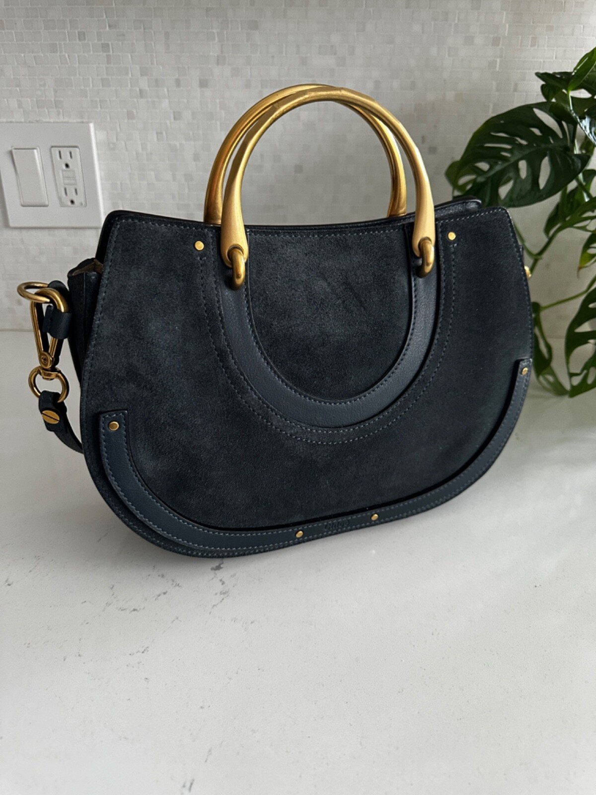 Chloe Pixie Medium Suede Leather Handbag - Navy w… - image 7