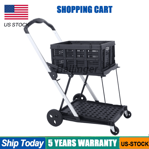 Carro utilitario plegable multiuso funcional carros de compras de 2 niveles con cestas - Imagen 1 de 11