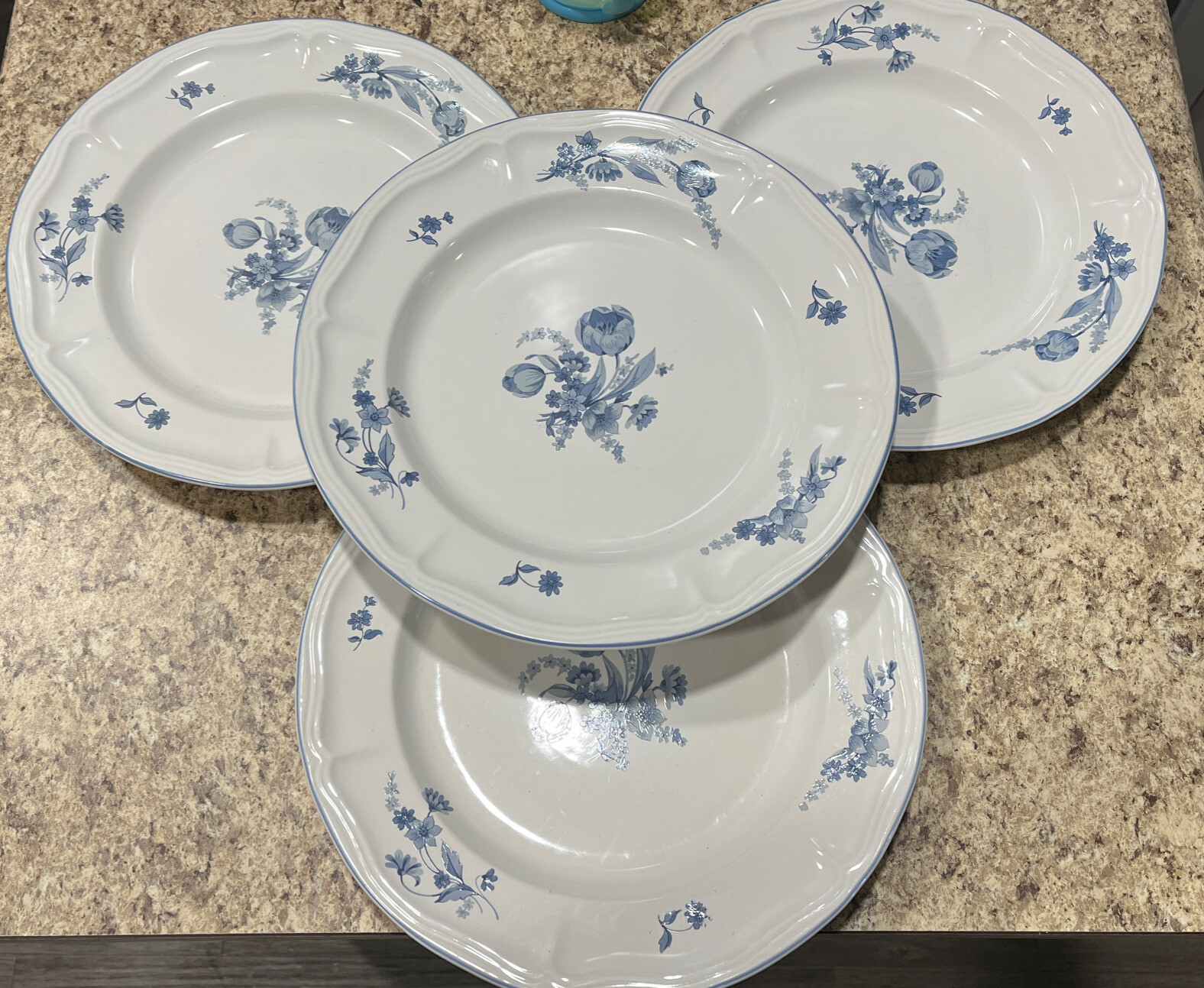 Brick Oven Stoneware 11” Jardin Bleu Blue Dinner Plates Set Of 4 Oven
