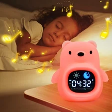 Cute Alarm Clock for Kids with Sleep Trainer | Toddler Night Light & Sound
