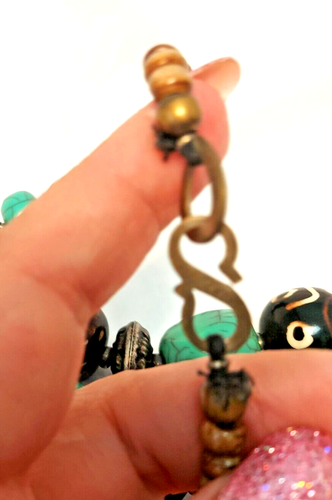 Collana Vintage Firmata India Perline Finto Corallo Turchese DZI 34" Dichiarazione - Foto 10 di 10