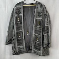 Jewel Queen Vintage Western Taseel Silver Jacket Long Sleeve Metallic Open Xl