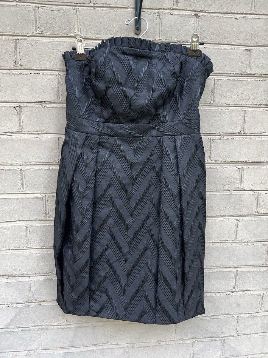 Alice And Olivia Size S Black Strapless Chevron Textured Dress Pockets  Cocktail