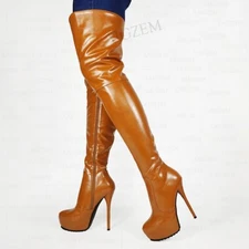Women Thigh High Boots Full Side Zip Stiletto High Heels Over Knee Boots Shoes