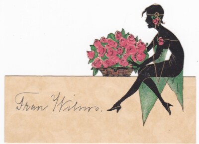 5x Tischkarte alt Namenskarte Platzkarte Jugendstil art nouveau ? Frau mit Rosen