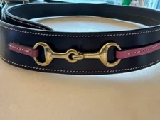 TREDSTEP IRELAND CURVED HAVANA LEATHER BRASS SNAFFLE BITS 1.5” BELT Size 24