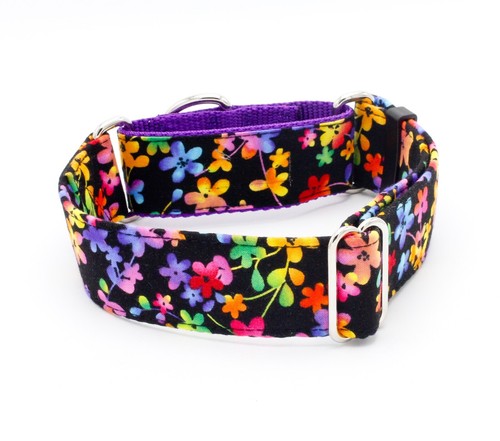 Neon Flowers Dog Collar Buckle & Martingale - Picture 9 of 12