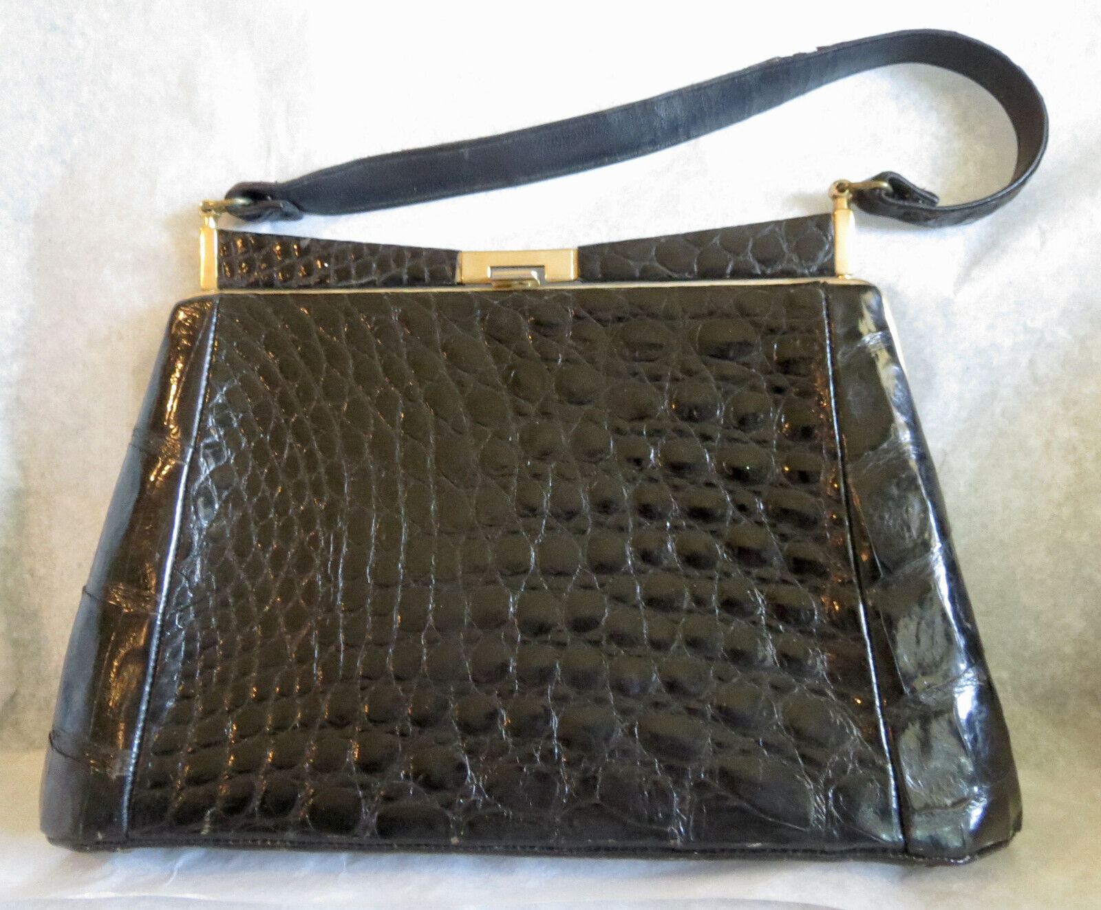 Vinage 1950s-60s Alligator Purse Handbag Black - image 1