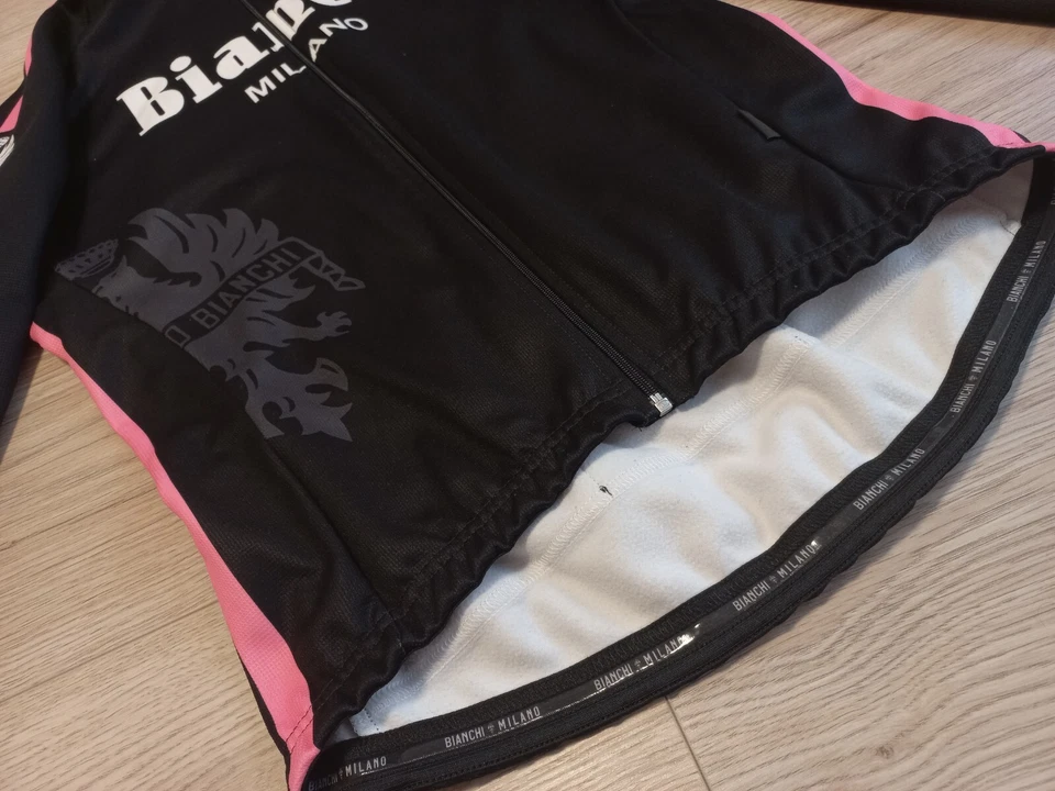 Camiseta deportiva de ciclismo Bianchi Milano negra/rosa térmica/windstopper hecha en Italia Foto 3 de 4