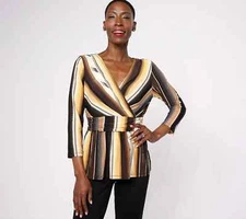 Attitudes by Renee Como Jersey Rouched Waist Mock Wrap Top Neutral M A616812