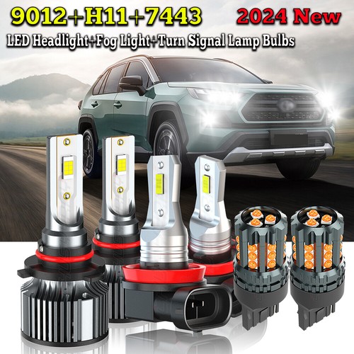 6pcs 9012+H11+7443 LED Headlight High Low Beam+ Fog Light + DRL Light Bulbs COB