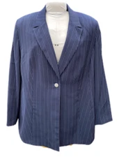 Le Suit Navy Pinstripe Single Button Blazer Sz. 18W Professional Office Plus