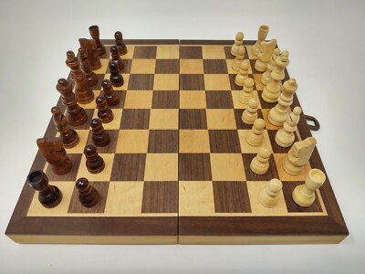 DA VINCI 12 Inch Folding Inlaid Wood Travel Chess Set with Storage