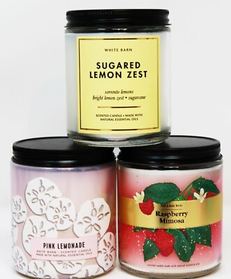 Bath & Body Works Single Wick Candle 3 Pc Raspberry Mimosa Pink Lemonade Lemon