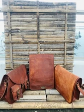 15" Leather Genuine Messenger Shoulder Men's Satchel School Bag Set Of 3 Bags