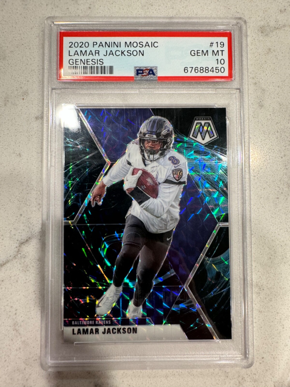 2020 Panini Mosaic Lamar Jackson Genesis #19 GEM MT 10 sports cards graded 10