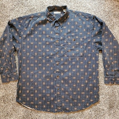 Vintage Bugle Boy Co. Mens XXL Geometric AOP Print, L/S 90s Button-up Blue Shirt