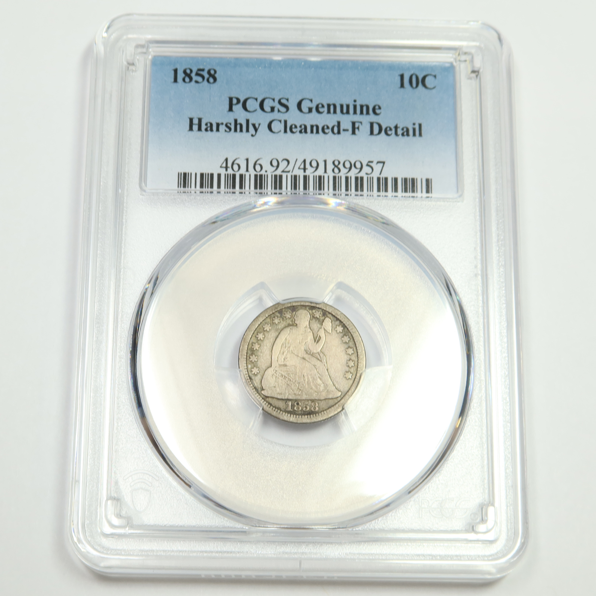 1858 P PCGS F Detail - Silver Seated Dime - US Coin #49469A
