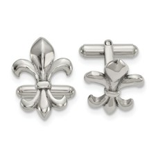 Stainless Steel Polished Fleur de Lis Cuff Links